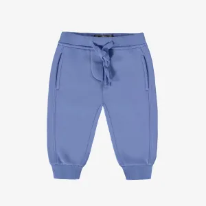 Pantalon bleu coupe régulière de style jogger en coton ouaté brossé, bébé || Blue regular-fit pants, jogger style, in brushed cotton fleece, baby