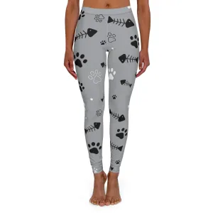 Pet Lover's Casual Spandex Leggings - Cute Paw and Fish Design