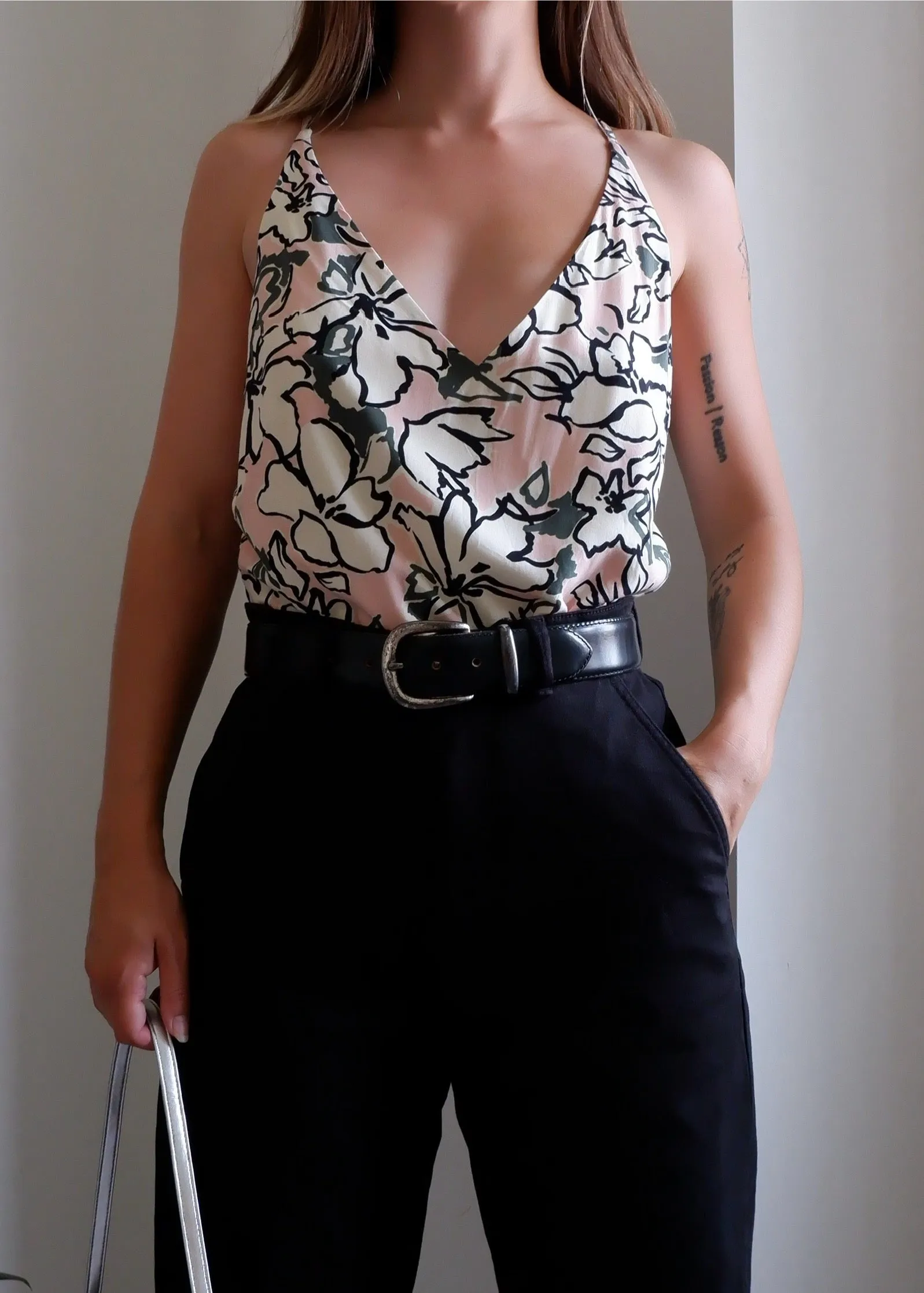 Pink & Green Abstract Floral Tank - S