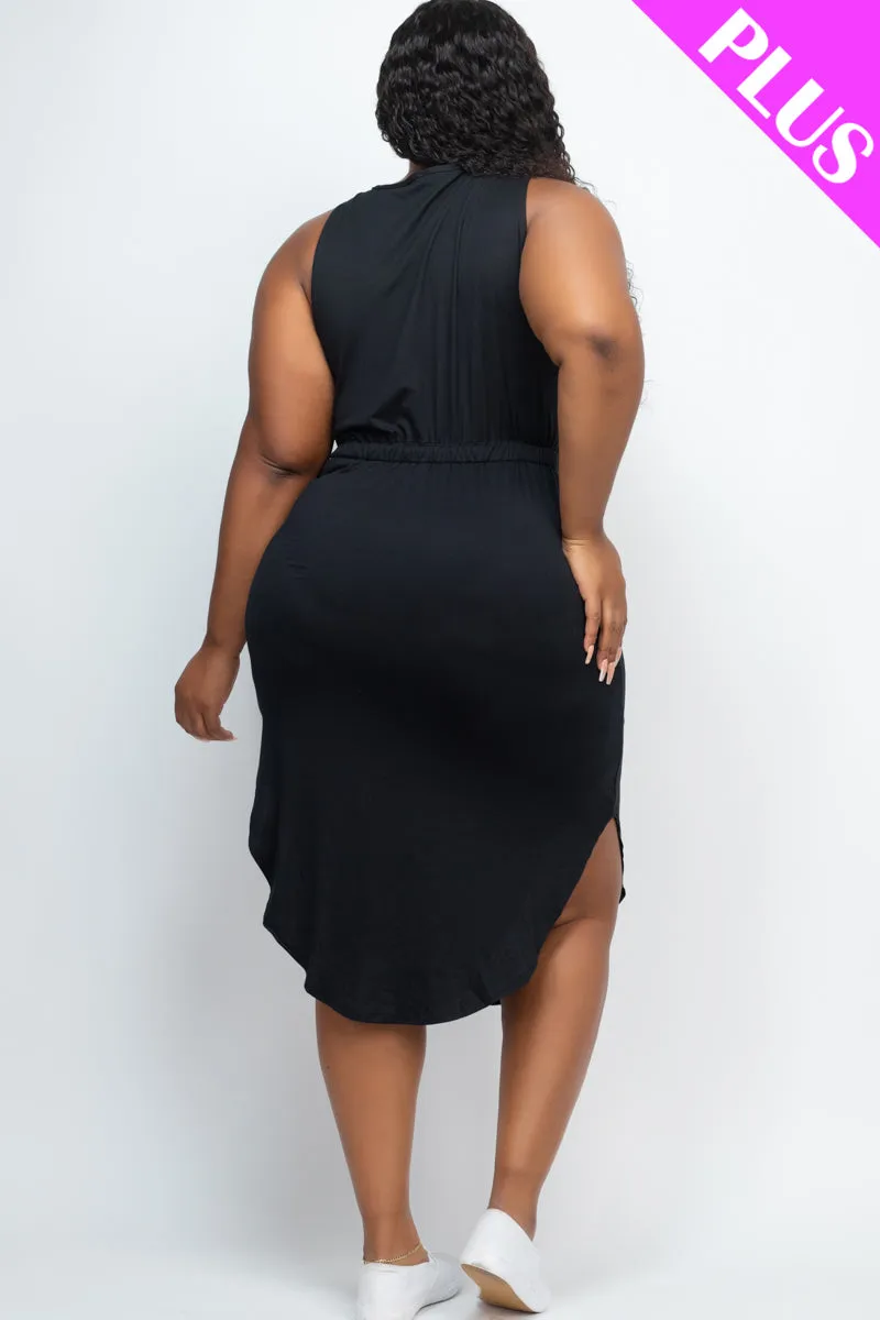 PLUS SIZE DRAWSTRING SLEEVELESS MIDI DRESS (CAPELLA)