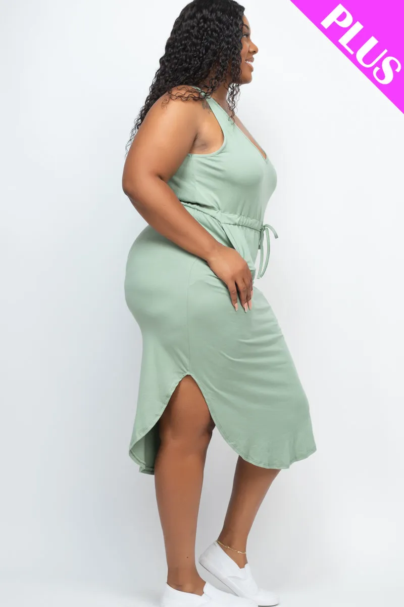 PLUS SIZE DRAWSTRING SLEEVELESS MIDI DRESS (CAPELLA)