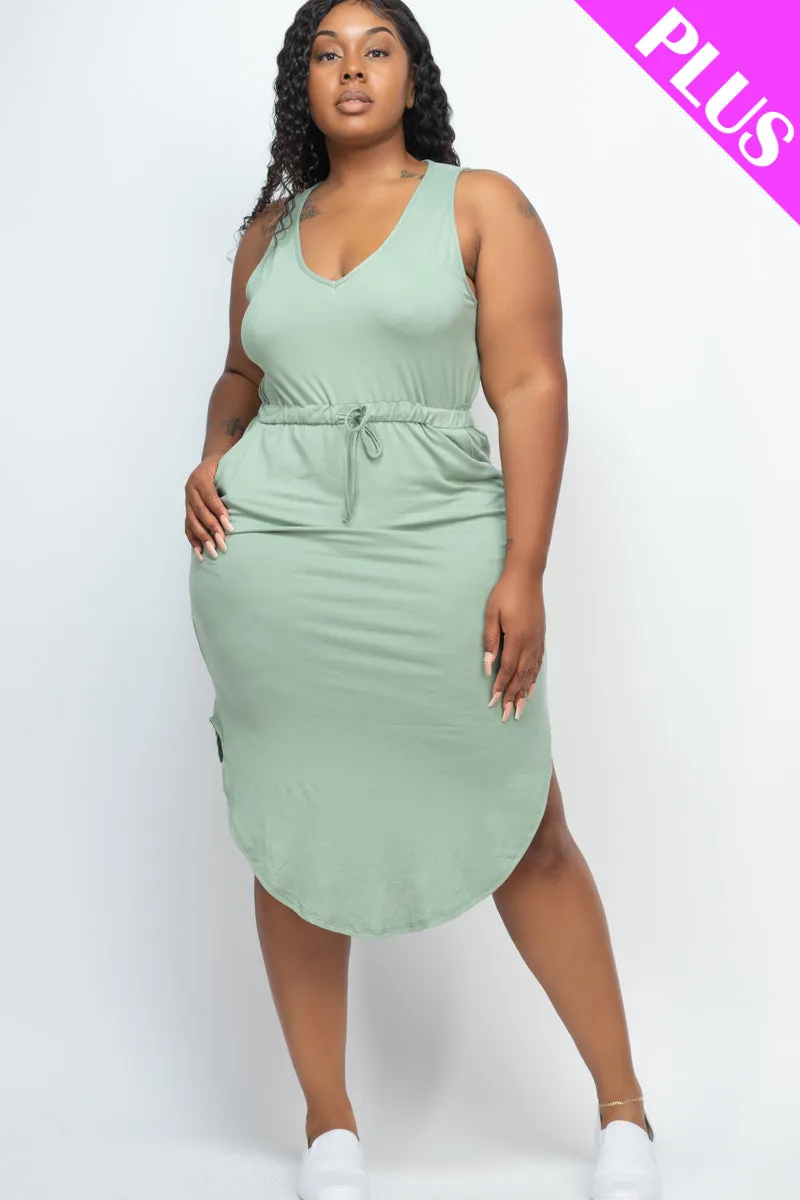 PLUS SIZE DRAWSTRING SLEEVELESS MIDI DRESS (CAPELLA)