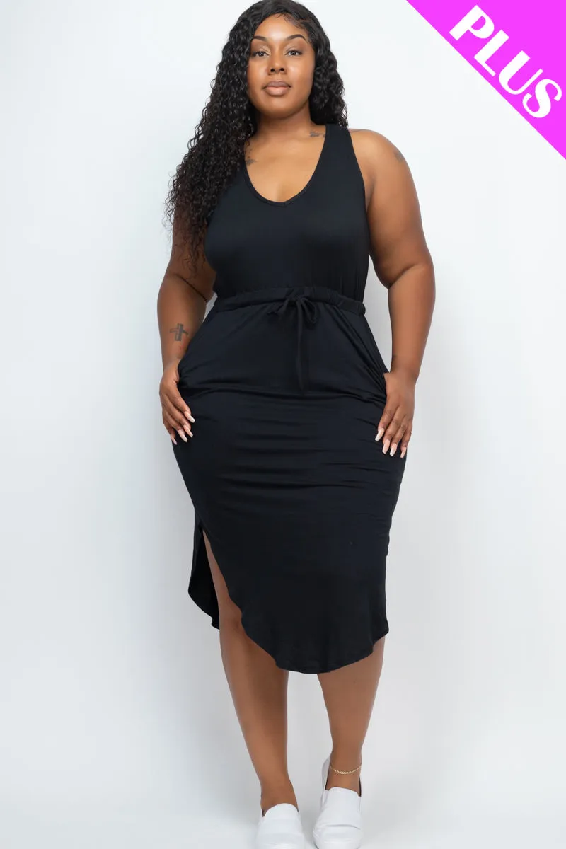 PLUS SIZE DRAWSTRING SLEEVELESS MIDI DRESS (CAPELLA)