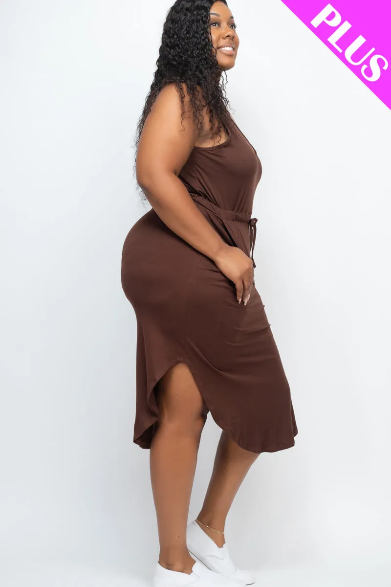 PLUS SIZE DRAWSTRING SLEEVELESS MIDI DRESS (CAPELLA)