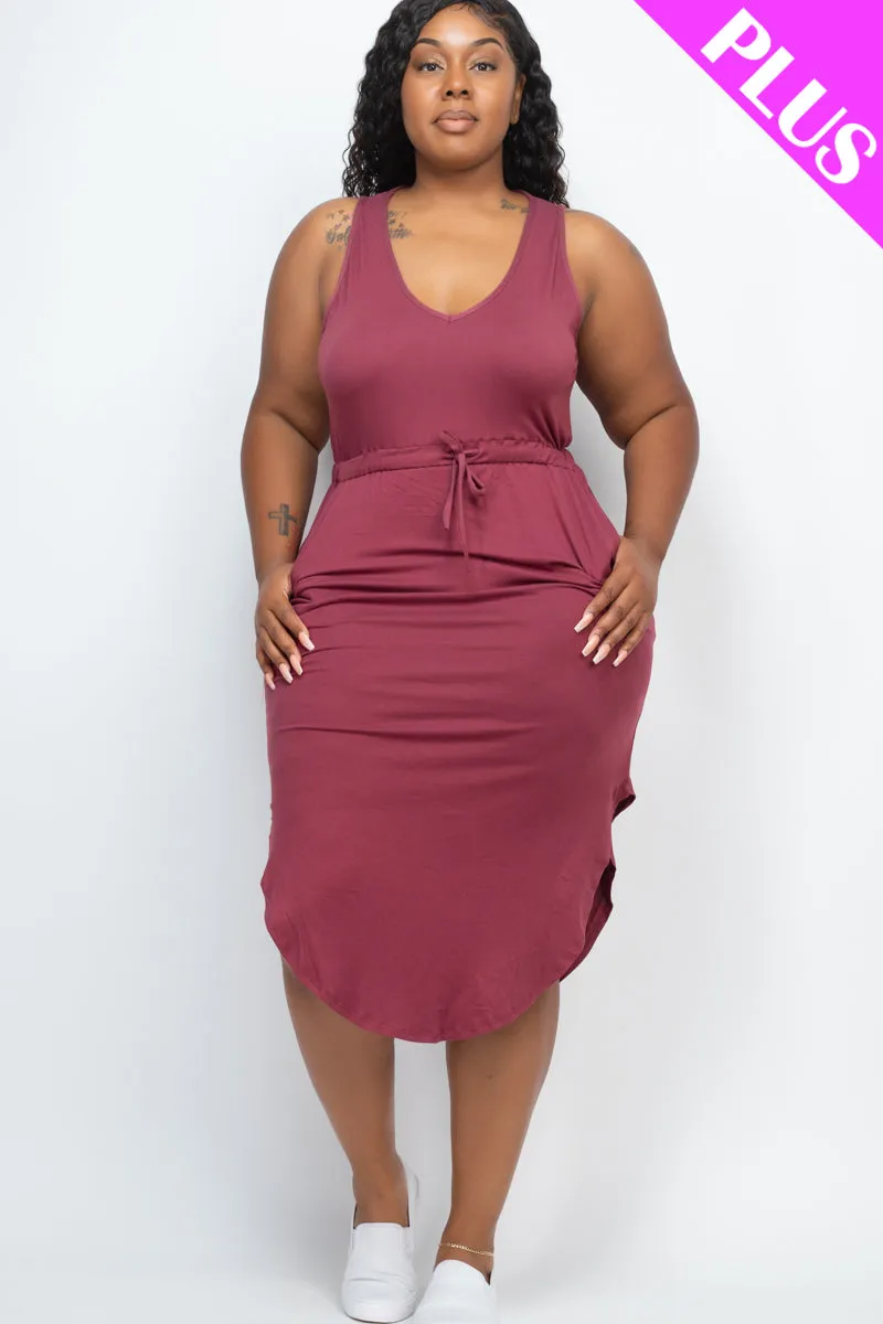 PLUS SIZE DRAWSTRING SLEEVELESS MIDI DRESS (CAPELLA)
