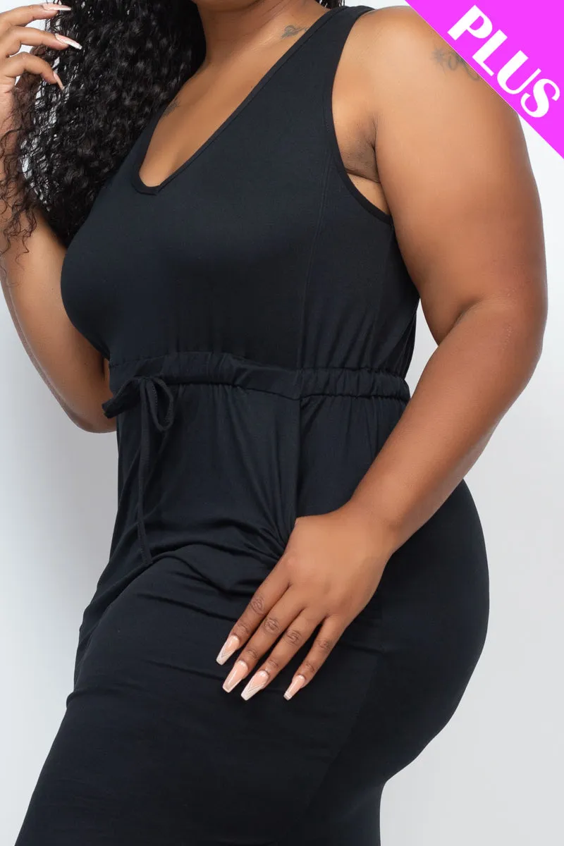 PLUS SIZE DRAWSTRING SLEEVELESS MIDI DRESS (CAPELLA)