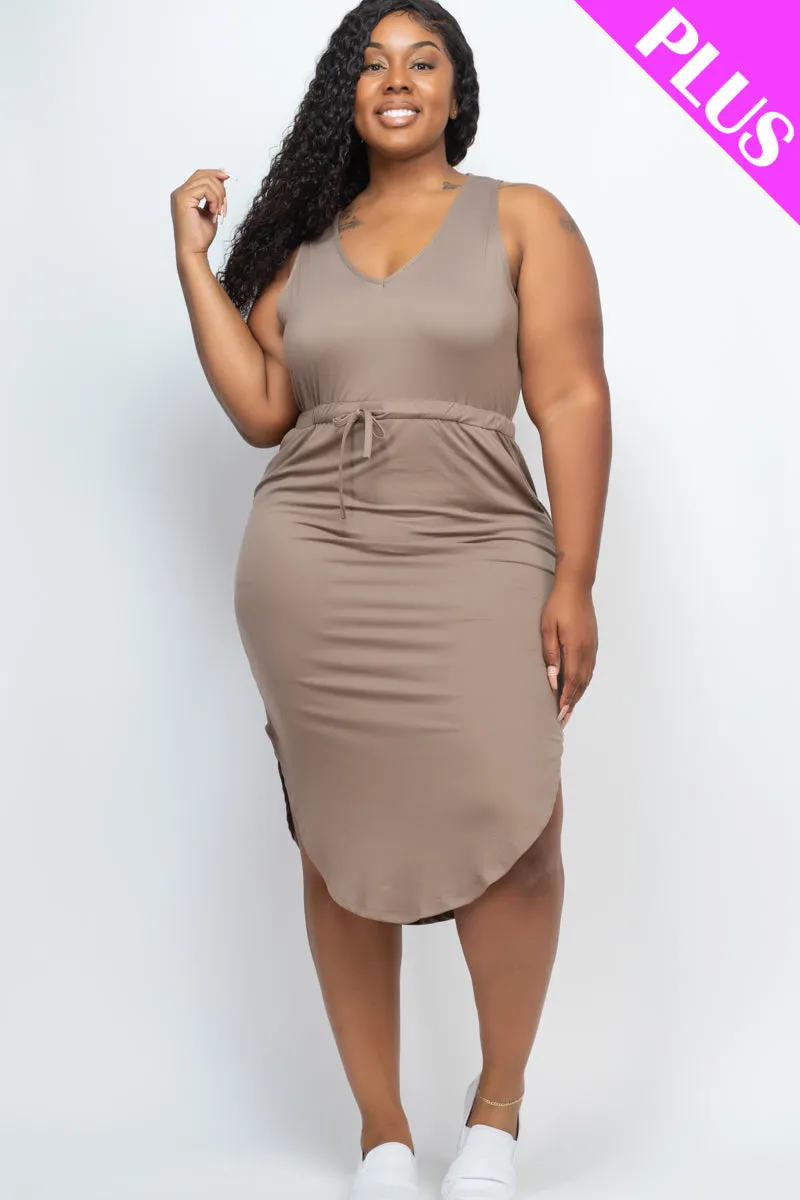 PLUS SIZE DRAWSTRING SLEEVELESS MIDI DRESS (CAPELLA)