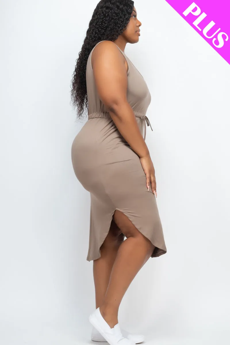 PLUS SIZE DRAWSTRING SLEEVELESS MIDI DRESS (CAPELLA)