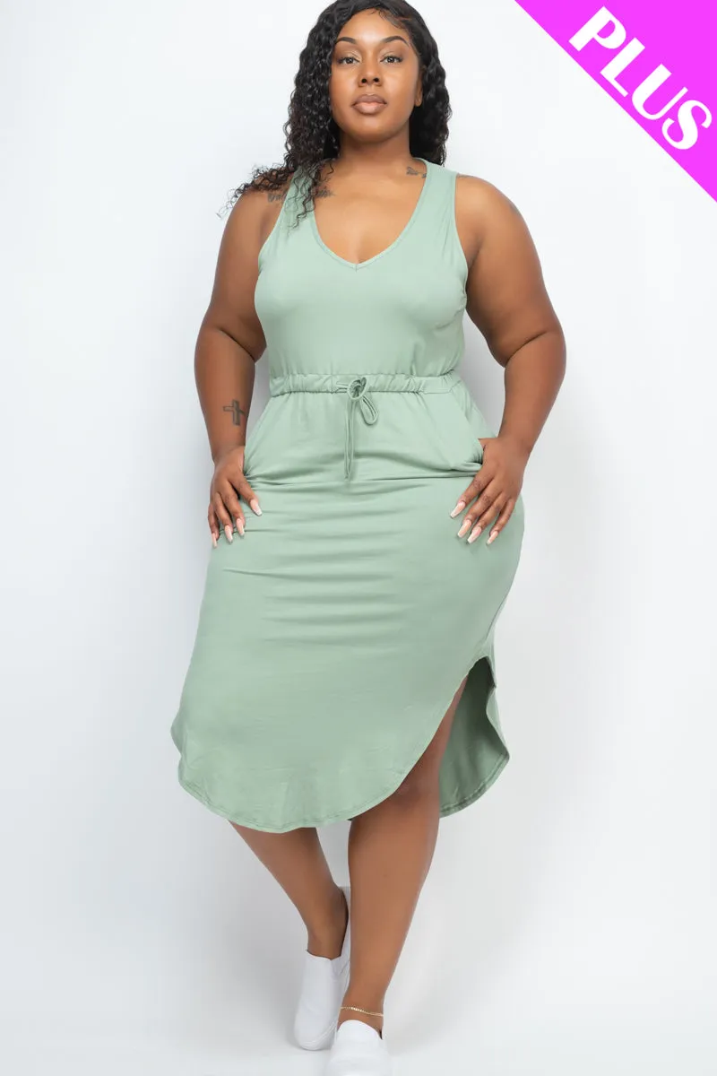 PLUS SIZE DRAWSTRING SLEEVELESS MIDI DRESS (CAPELLA)