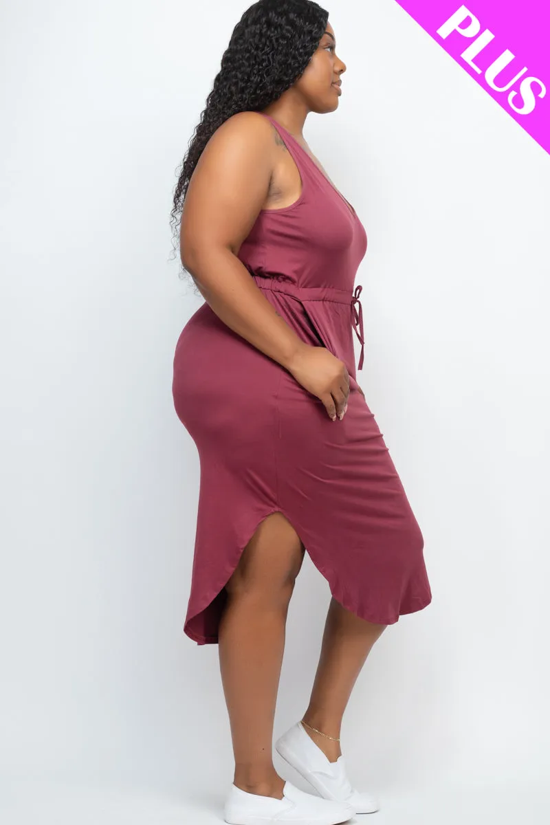 PLUS SIZE DRAWSTRING SLEEVELESS MIDI DRESS (CAPELLA)