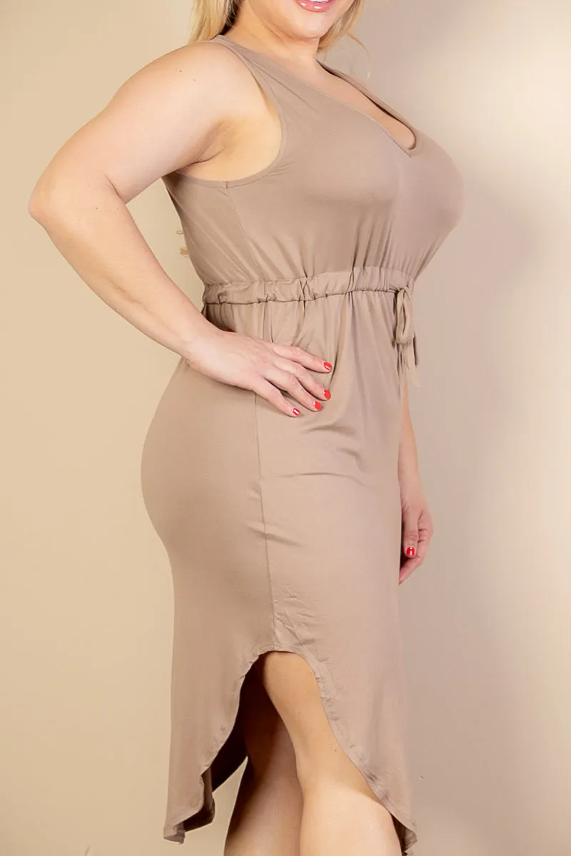 PLUS SIZE DRAWSTRING SLEEVELESS MIDI DRESS (CAPELLA)
