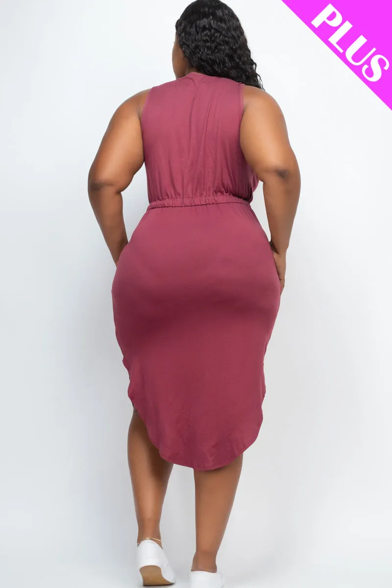 PLUS SIZE DRAWSTRING SLEEVELESS MIDI DRESS (CAPELLA)