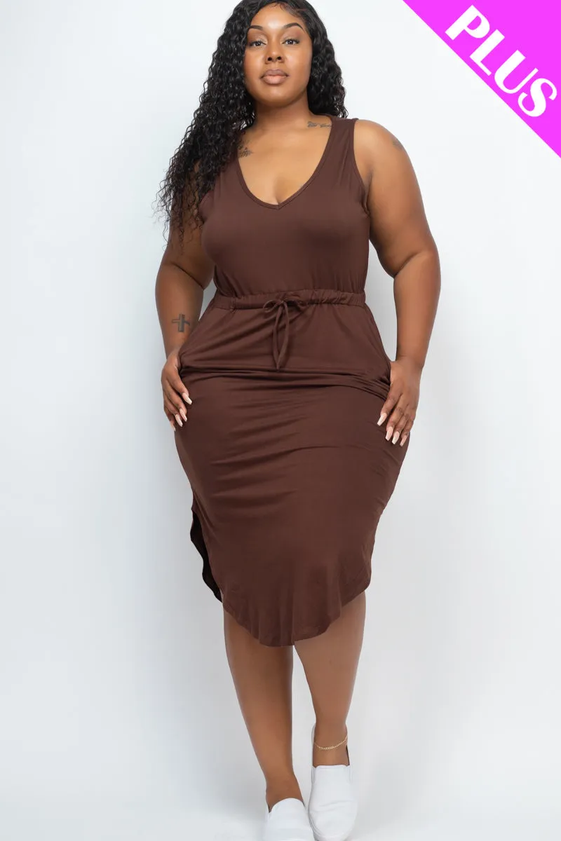 PLUS SIZE DRAWSTRING SLEEVELESS MIDI DRESS (CAPELLA)