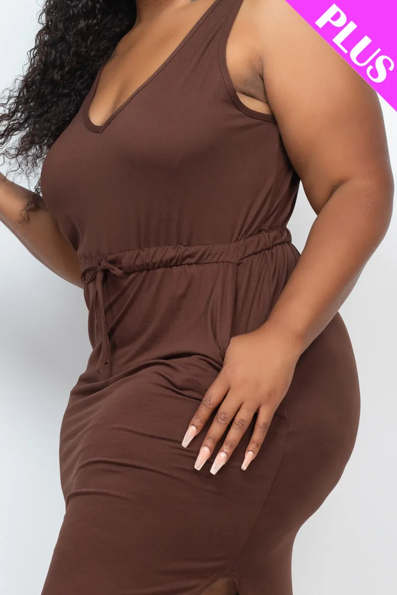 PLUS SIZE DRAWSTRING SLEEVELESS MIDI DRESS (CAPELLA)