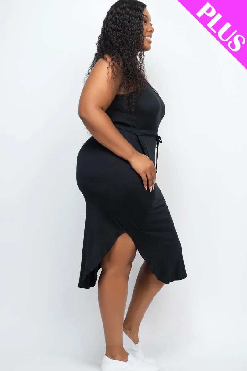 PLUS SIZE DRAWSTRING SLEEVELESS MIDI DRESS (CAPELLA)