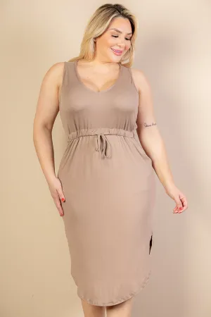 PLUS SIZE DRAWSTRING SLEEVELESS MIDI DRESS (CAPELLA)
