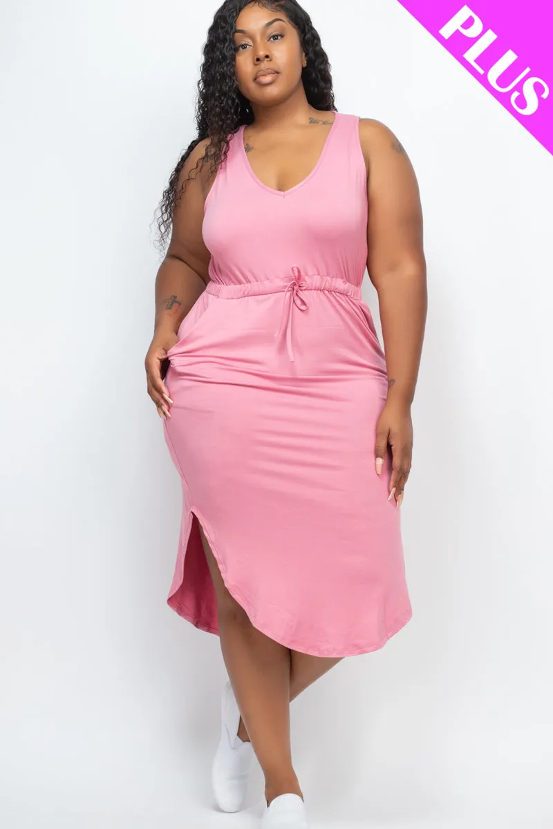 PLUS SIZE DRAWSTRING SLEEVELESS MIDI DRESS (CAPELLA)