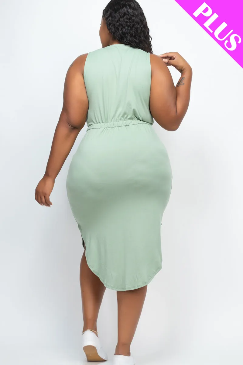 PLUS SIZE DRAWSTRING SLEEVELESS MIDI DRESS (CAPELLA)