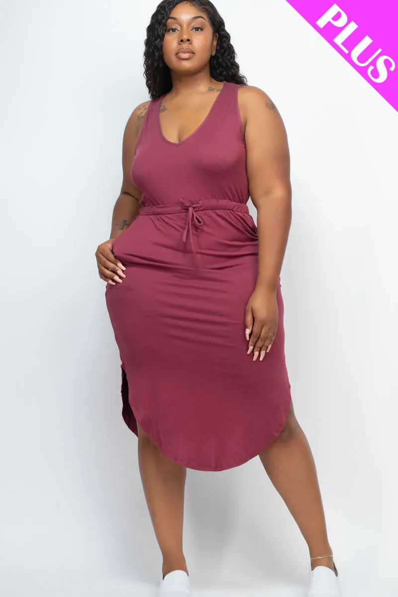 PLUS SIZE DRAWSTRING SLEEVELESS MIDI DRESS (CAPELLA)