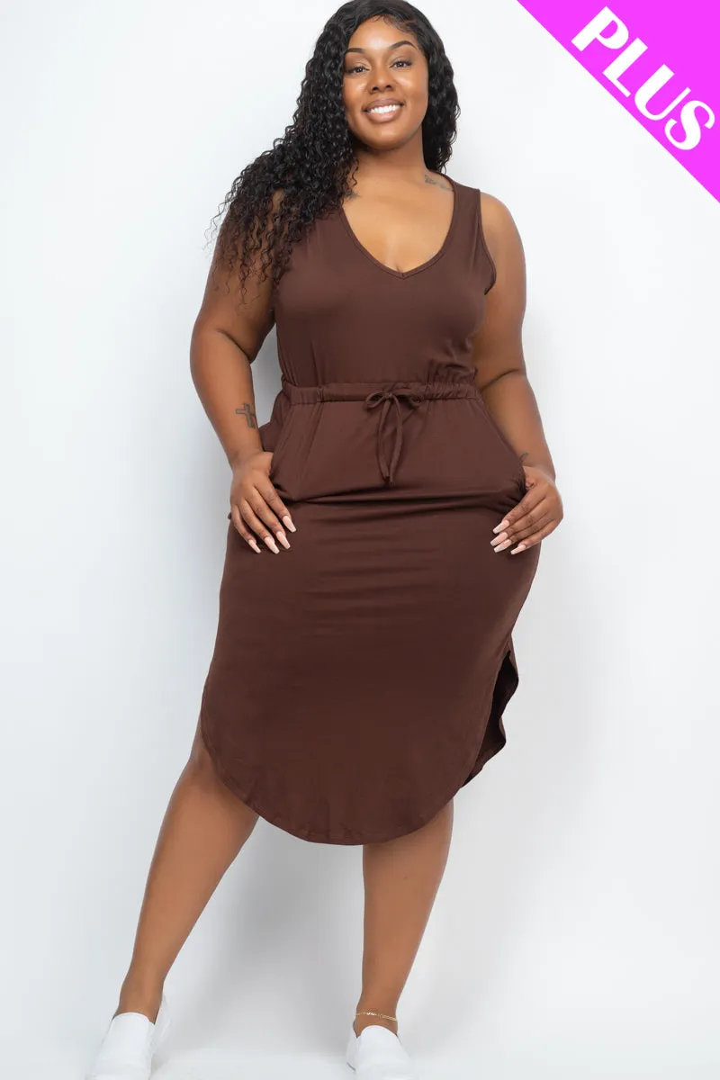 PLUS SIZE DRAWSTRING SLEEVELESS MIDI DRESS (CAPELLA)