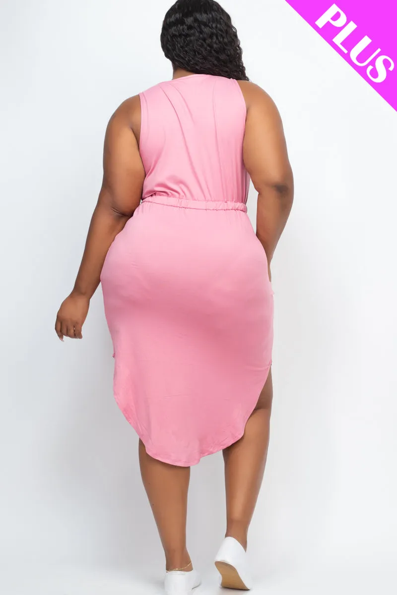 PLUS SIZE DRAWSTRING SLEEVELESS MIDI DRESS (CAPELLA)