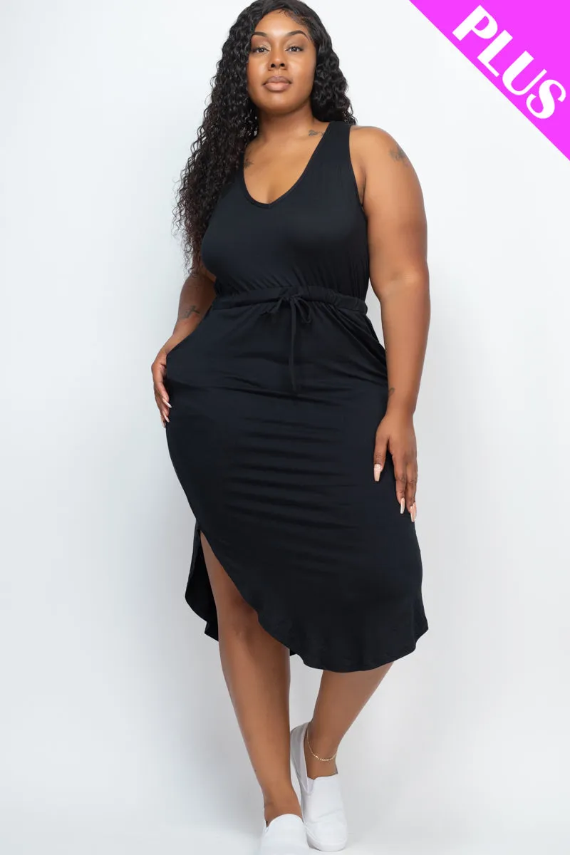 PLUS SIZE DRAWSTRING SLEEVELESS MIDI DRESS (CAPELLA)