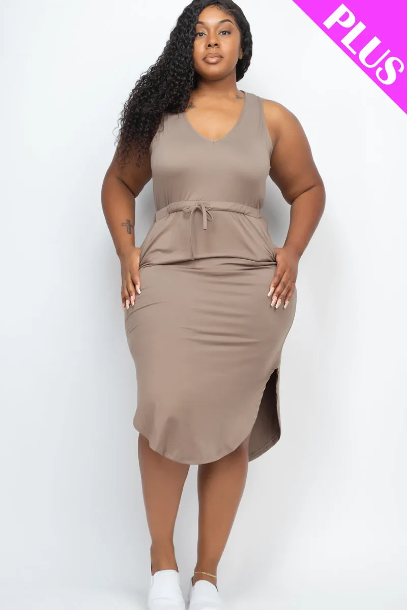PLUS SIZE DRAWSTRING SLEEVELESS MIDI DRESS (CAPELLA)