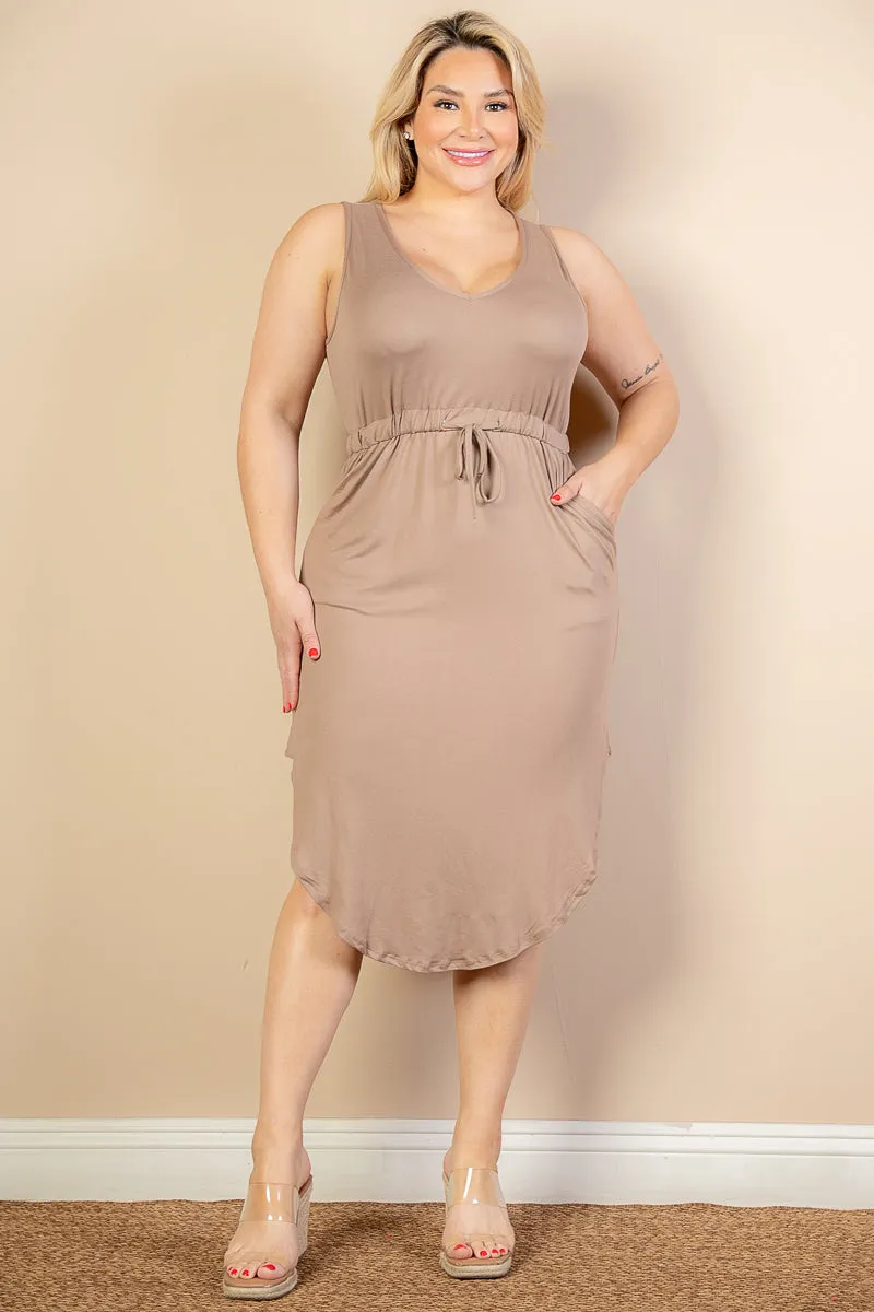 PLUS SIZE DRAWSTRING SLEEVELESS MIDI DRESS (CAPELLA)