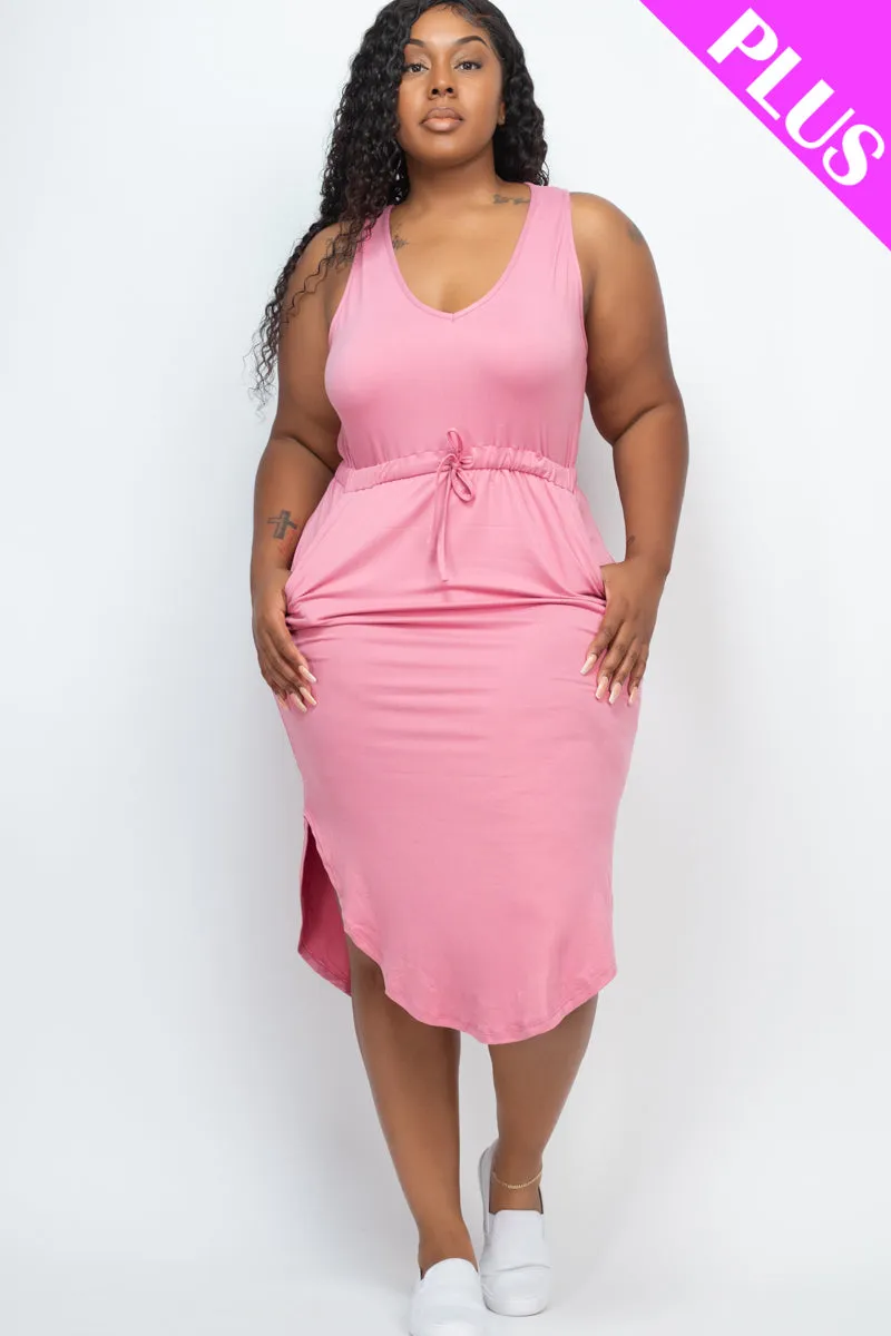 PLUS SIZE DRAWSTRING SLEEVELESS MIDI DRESS (CAPELLA)