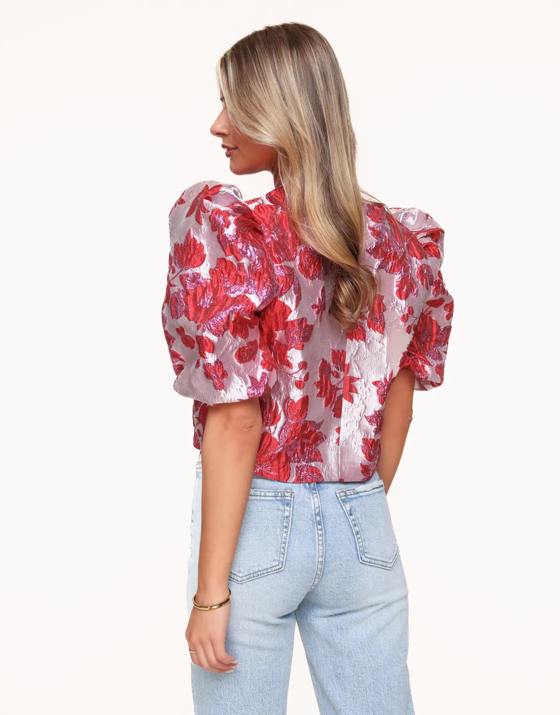 Rode Statement Bloemen Pofmouwen - Top