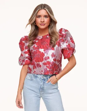 Rode Statement Bloemen Pofmouwen - Top