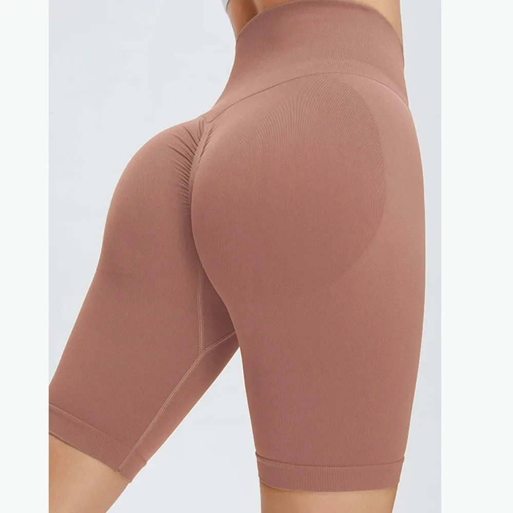 Seamless Fitness Shorts Women Sports High Waist Running Peach