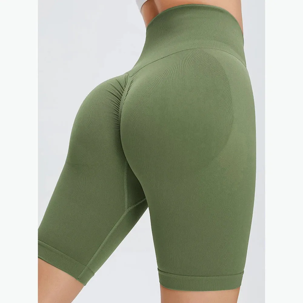 Seamless Fitness Shorts Women Sports High Waist Running Peach