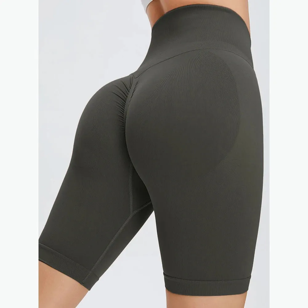 Seamless Fitness Shorts Women Sports High Waist Running Peach