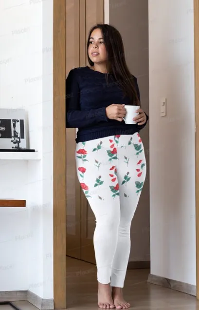 Shorts Style Roses on Leggings,Casual wear,Gifts for Her,Aunt gift, Sister gift, Christmas,Birthday gift/GirlFriend Gift/Cute Valentine Gift