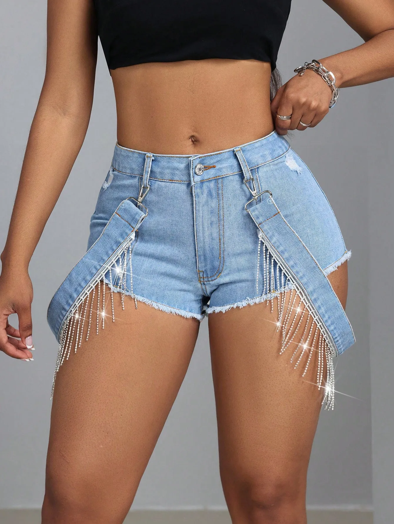 Slim Fit Tassel Lace-Up Raw Hem Mini Denim Shorts – Sexy & Bold