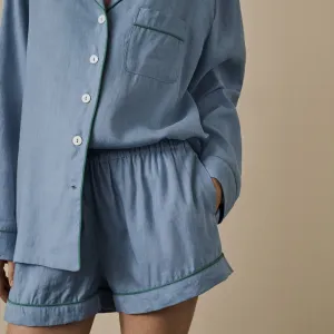 Wave Blue Linen Pajama Shorts