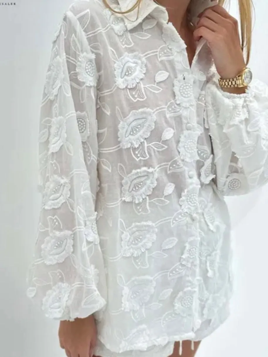 White crochet set of 2 shirt and shorts pants