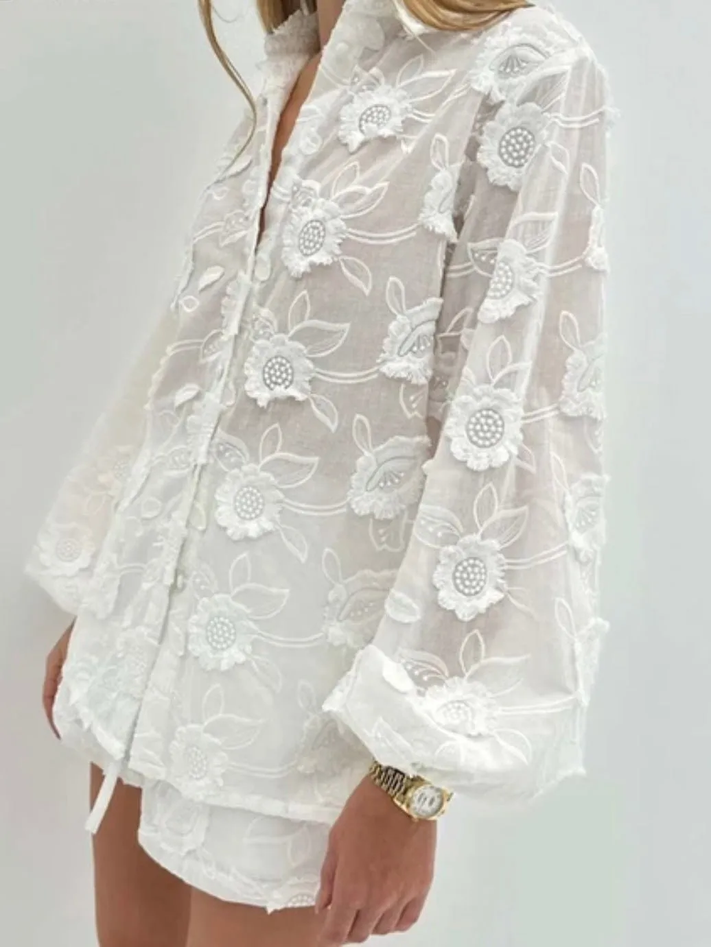 White crochet set of 2 shirt and shorts pants