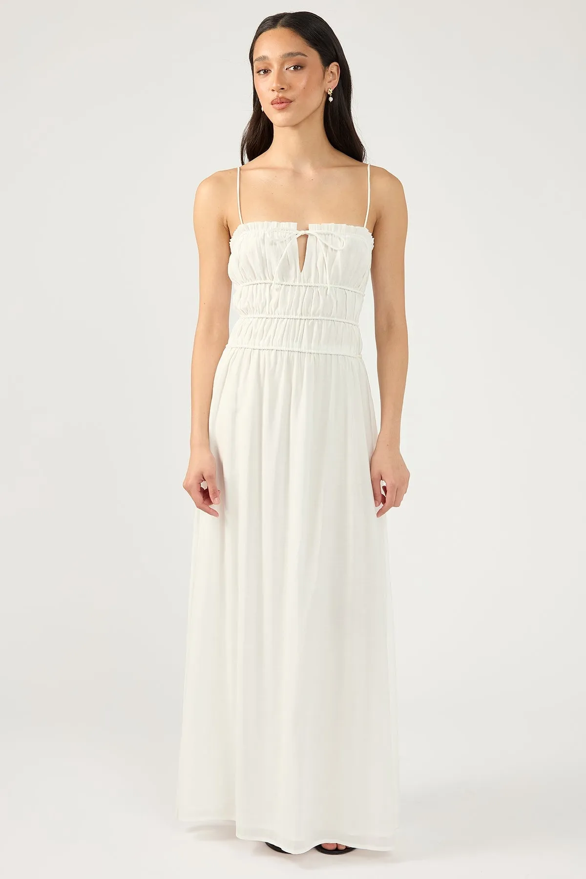 White Diletta Shirred Midi Dress