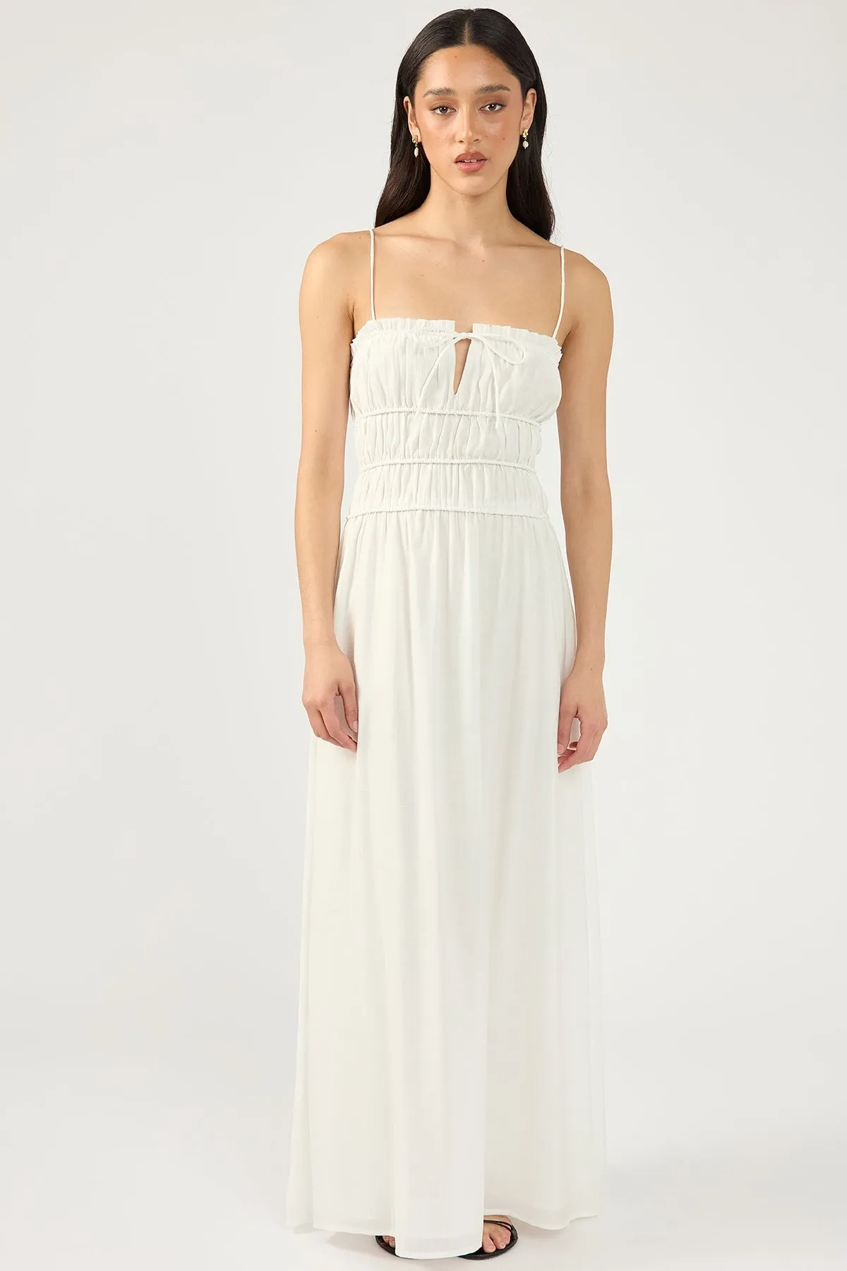 White Diletta Shirred Midi Dress