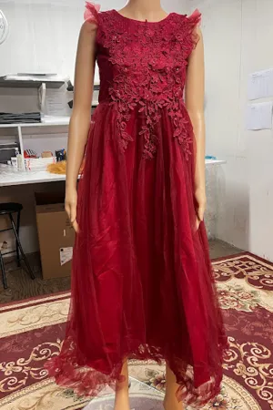 Women Superb Mid-Length Lace Decorated Round Neck Sleeveless A-Line Party Evening Dress - WD117573
